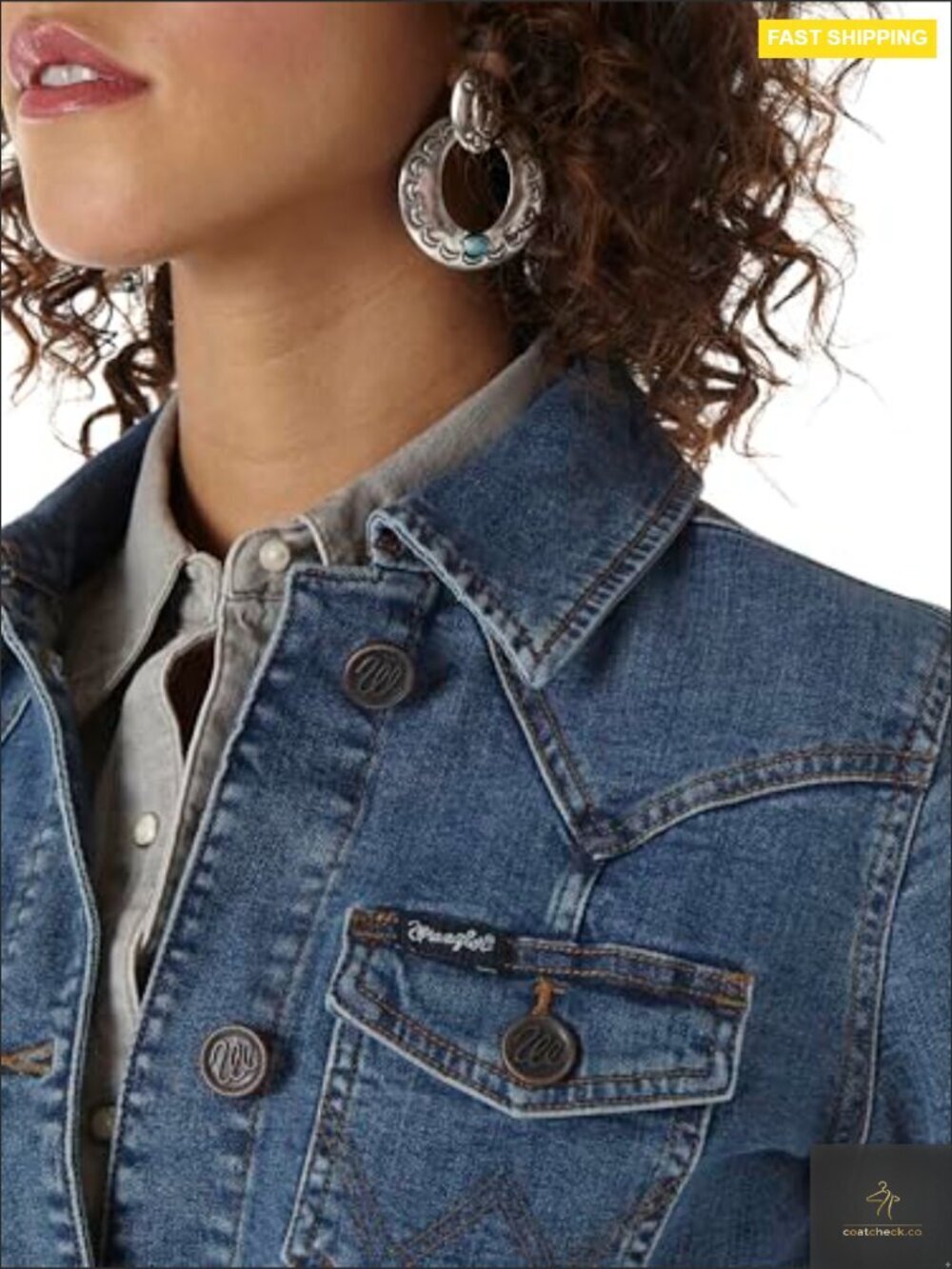 Classic Fit Denim Jacket Retro Western Style Long Sleeve Button Front - Picture 4 of 6